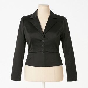 XXI Blazer Jacket Black 3 Button Notched Lapel Cropped Professional Career Large